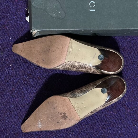 Y2K Gucci Embossed Leather Snakeskin and Wood Medium-heeled Pumps size 8B - Picture 6 of 10
